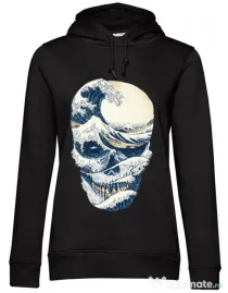 Hoodie dama cu gluga The Great Wave off Skull Negru