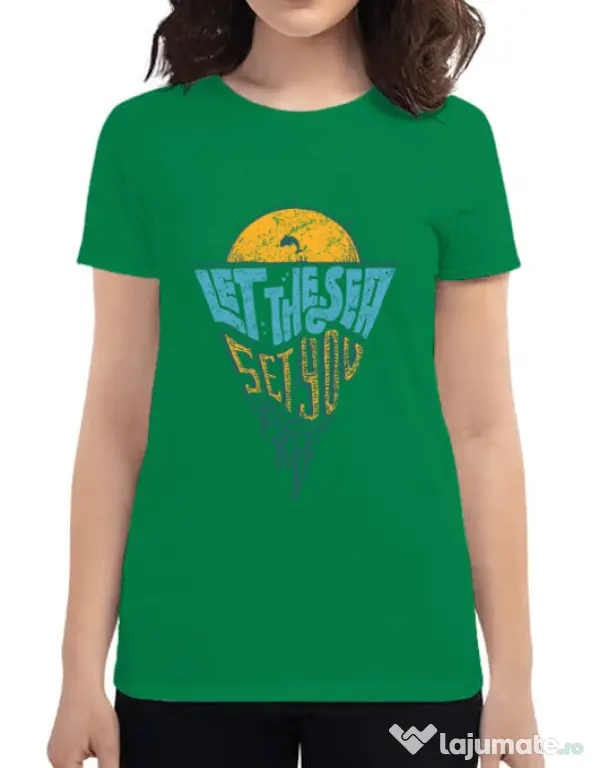 Tricou ADLER dama Let the sea, Set you free Verde mediu