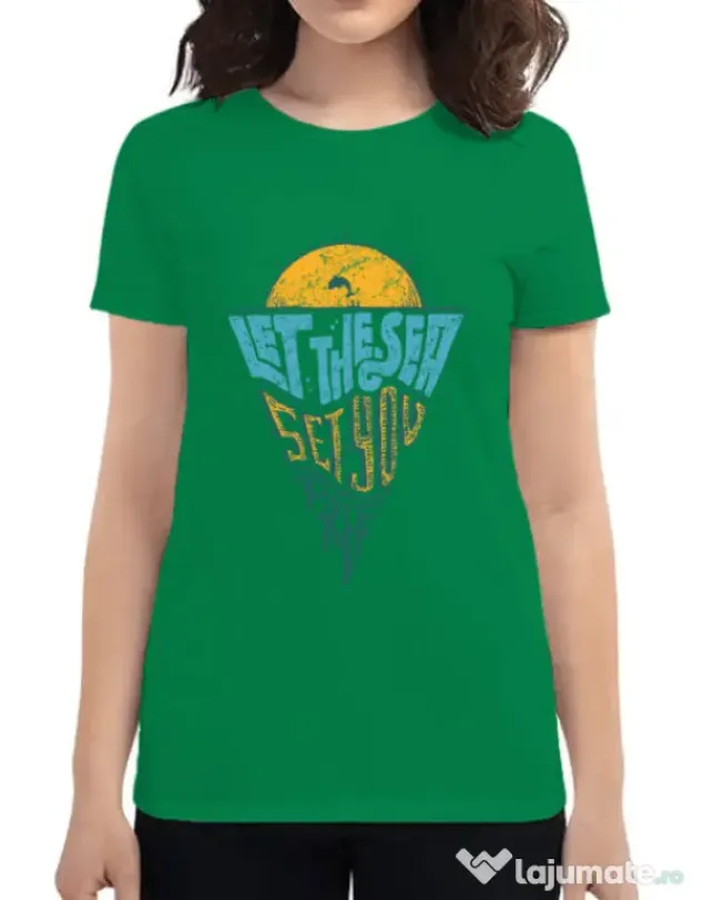 Tricou ADLER dama Let the sea, Set you free Verde mediu