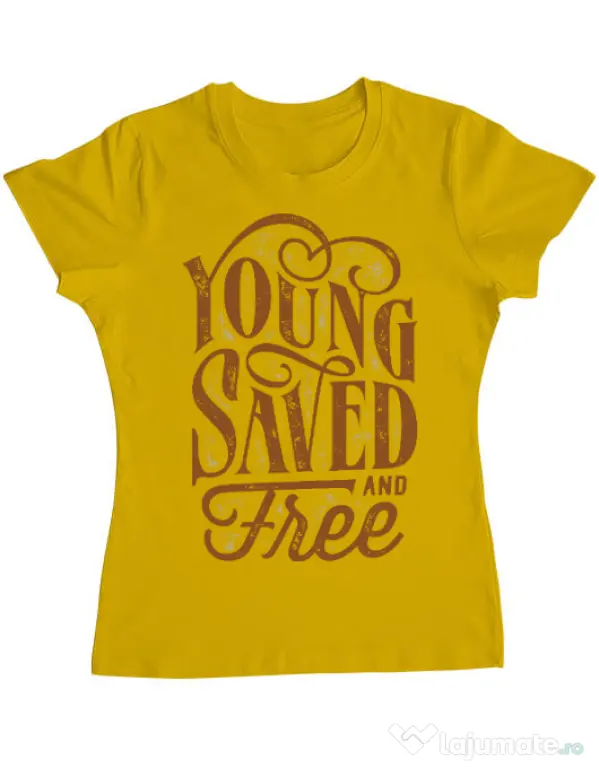 Tricou ADLER dama Young Saved And Free Galben