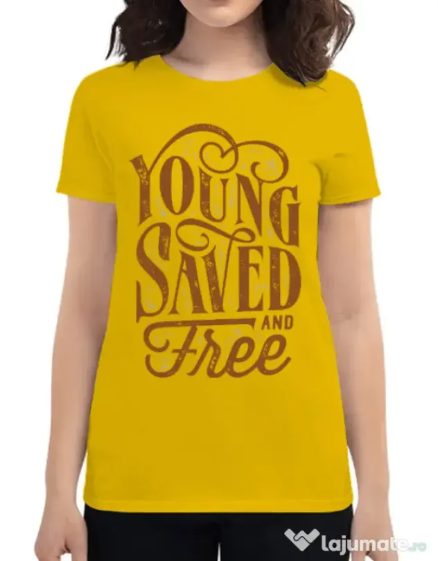 Tricou ADLER dama Young Saved And Free Galben