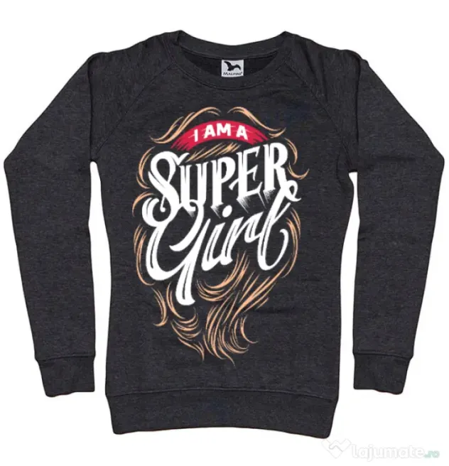 Bluza ADLER dama I am a Super Girl Negru melanj