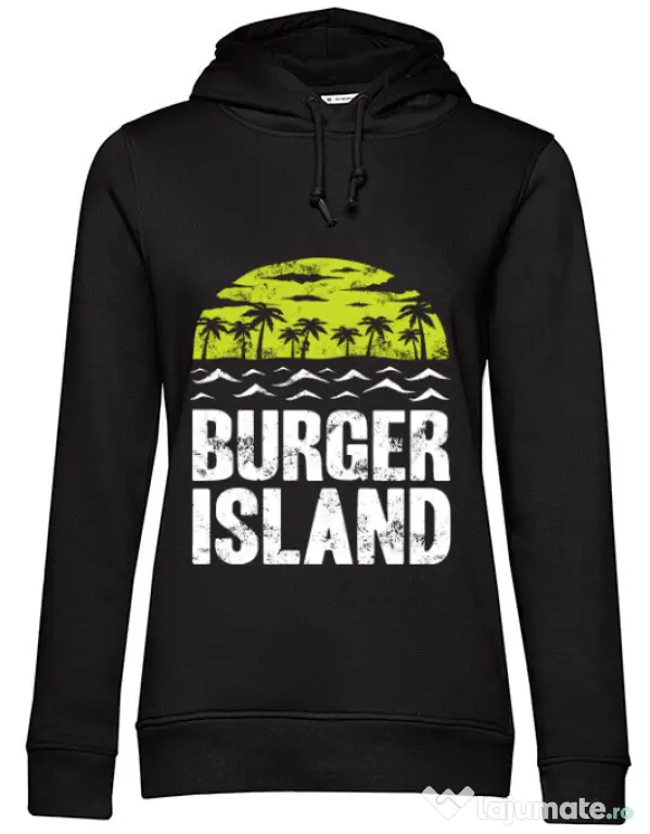 Hoodie dama cu gluga Burger island Negru