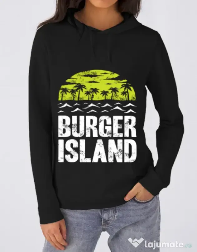 Hoodie dama cu gluga Burger island Negru