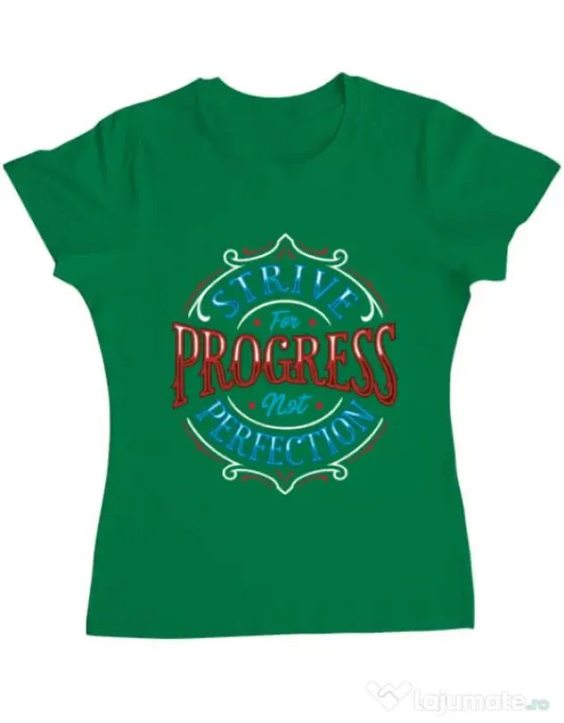 Tricou ADLER dama Strive For Progress Not Perfection Verde mediu