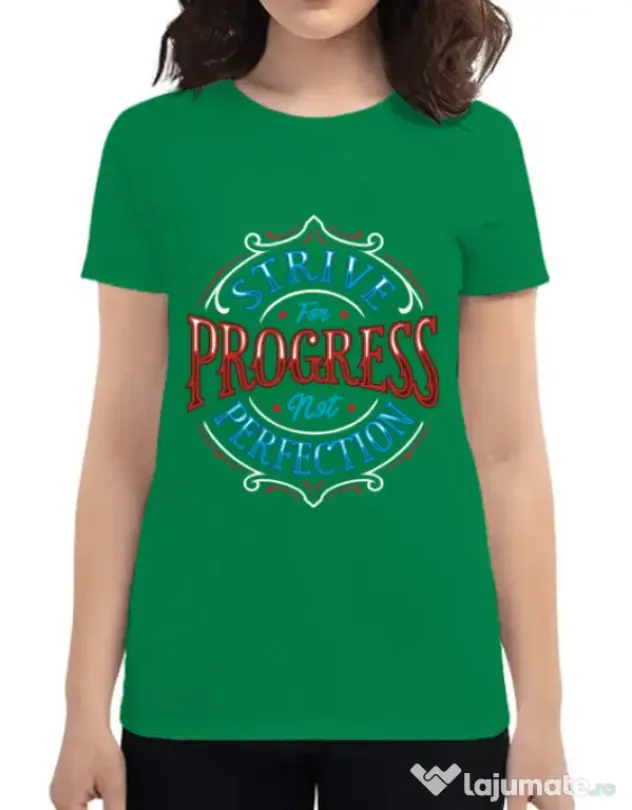 Tricou ADLER dama Strive For Progress Not Perfection Verde mediu