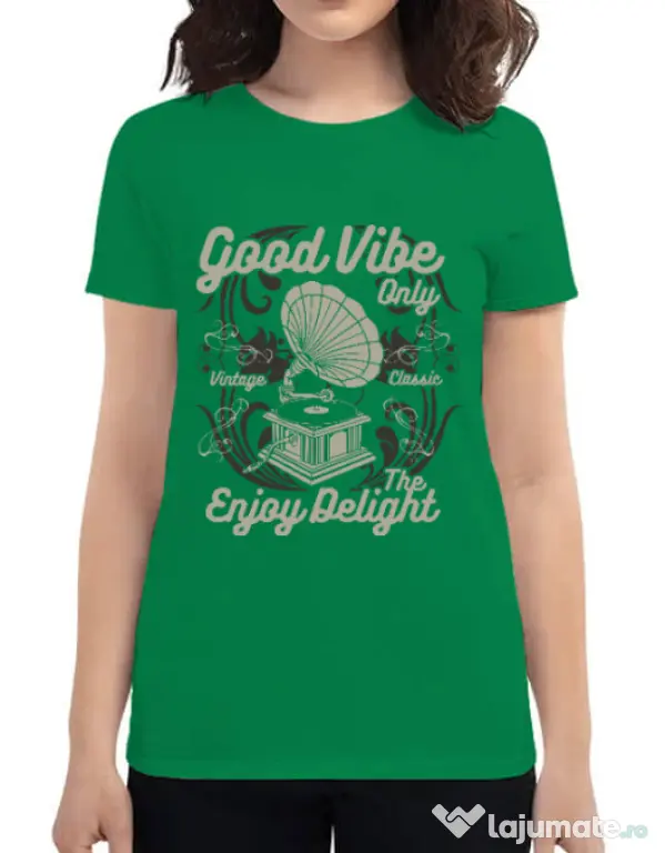 Tricou ADLER dama Good Vibe Only Verde mediu