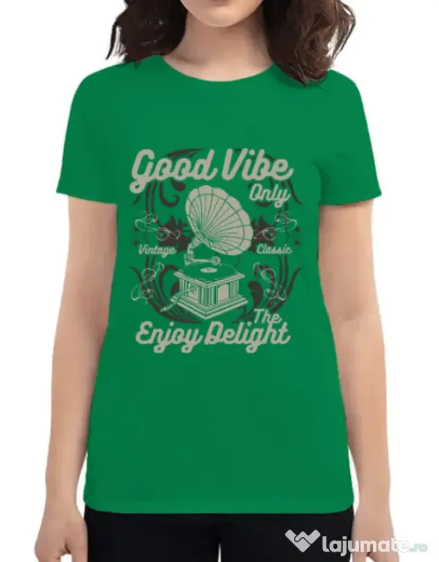 Tricou ADLER dama Good Vibe Only Verde mediu