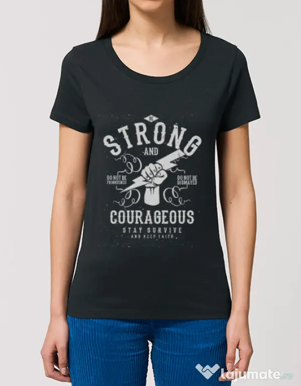 Tricou STANLEY STELLA dama Be Strong and Courageous Negru