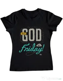 Tricou ADLER dama Thank GOD its Friday Negru