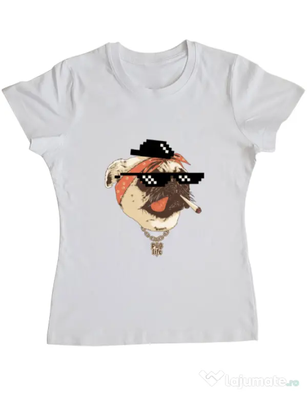 Tricou ADLER dama Pug Life Alb
