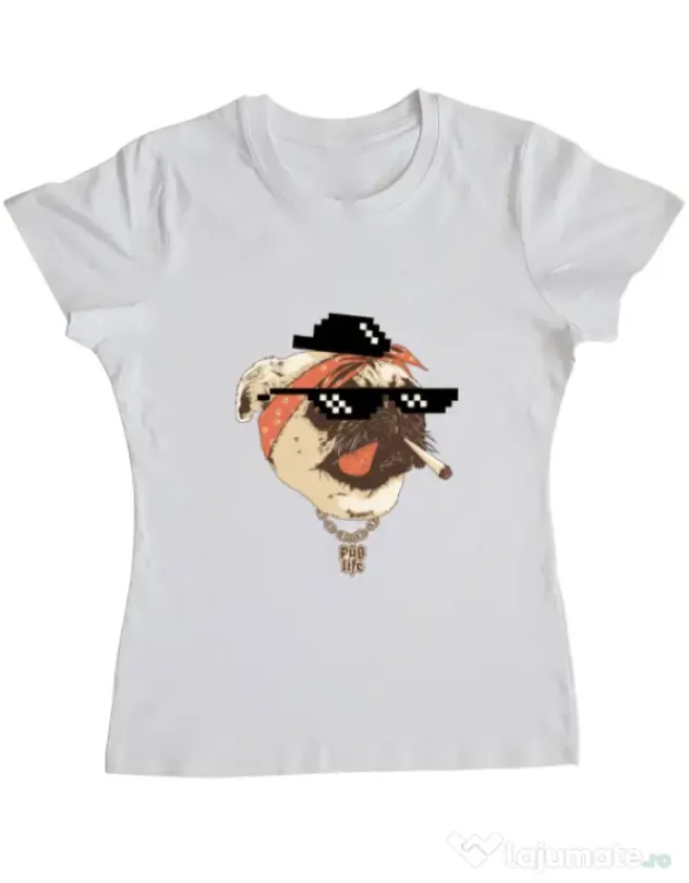 Tricou ADLER dama Pug Life Alb