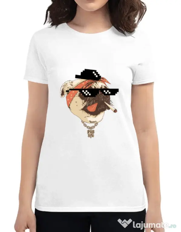Tricou ADLER dama Pug Life Alb
