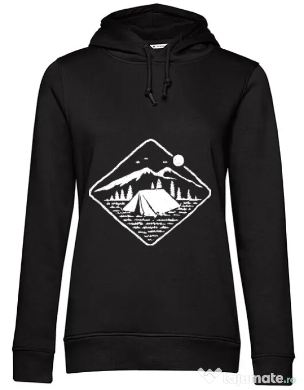 Hoodie dama cu gluga Camp Mode ON Negru
