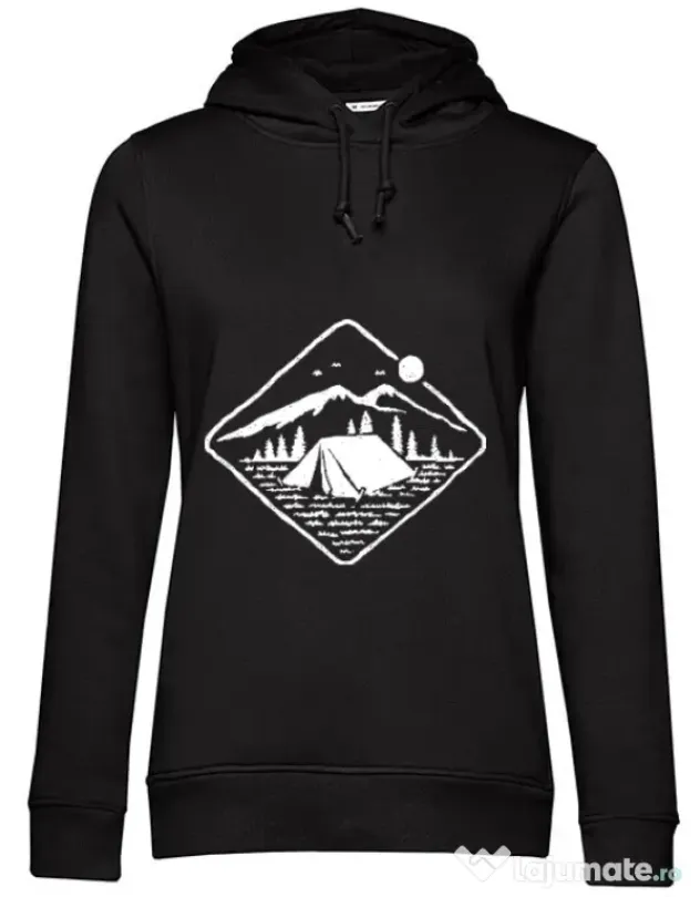 Hoodie dama cu gluga Camp Mode ON Negru