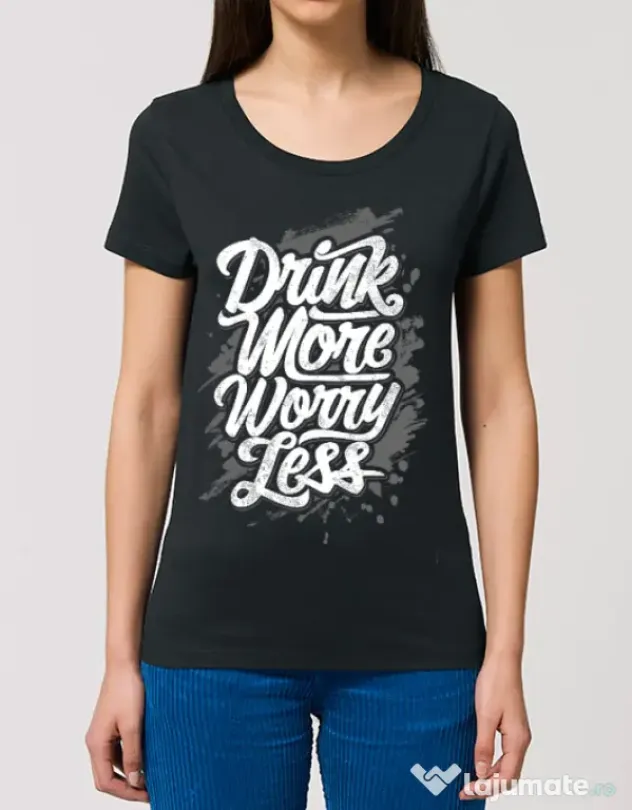 Tricou STANLEY STELLA dama Drink more worry less Negru