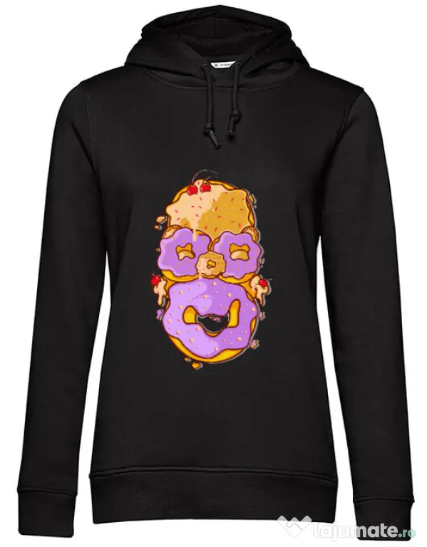 Hoodie dama cu gluga Homer Donut Negru