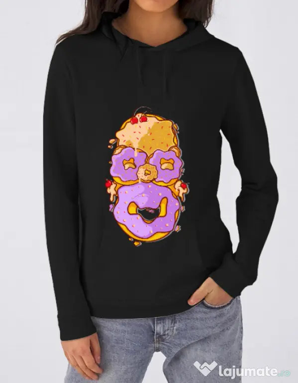 Hoodie dama cu gluga Homer Donut Negru