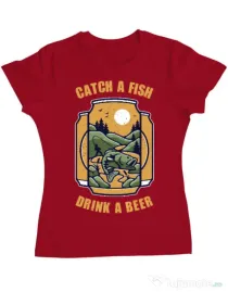 Tricou ADLER dama Catch a fish Rosu
