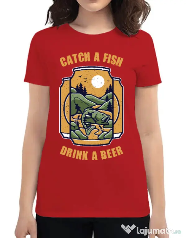 Tricou ADLER dama Catch a fish Rosu