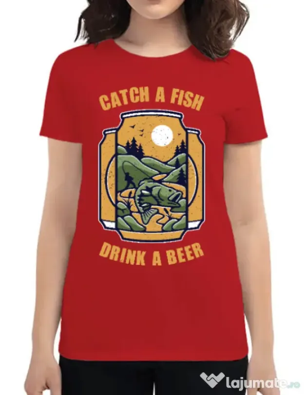 Tricou ADLER dama Catch a fish Rosu