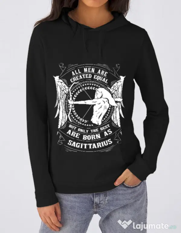 Hoodie dama cu gluga The best men are born as Sagittarius Negru