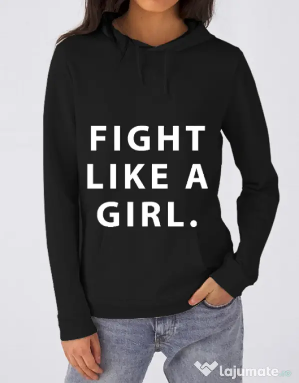 Hoodie dama cu gluga Fight like a girl Negru
