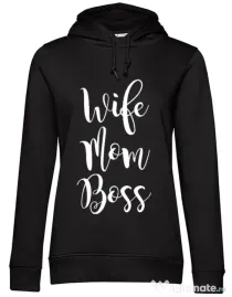 Hoodie dama cu gluga Wife mom boss Negru