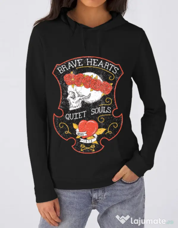 Hoodie dama cu gluga Brave hearts Negru
