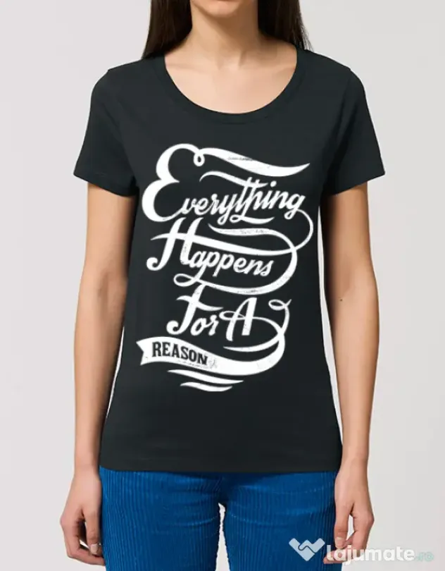 Tricou STANLEY STELLA dama Everything happens for a reason Negru