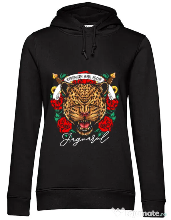 Hoodie dama cu gluga Strenght and focus Negru