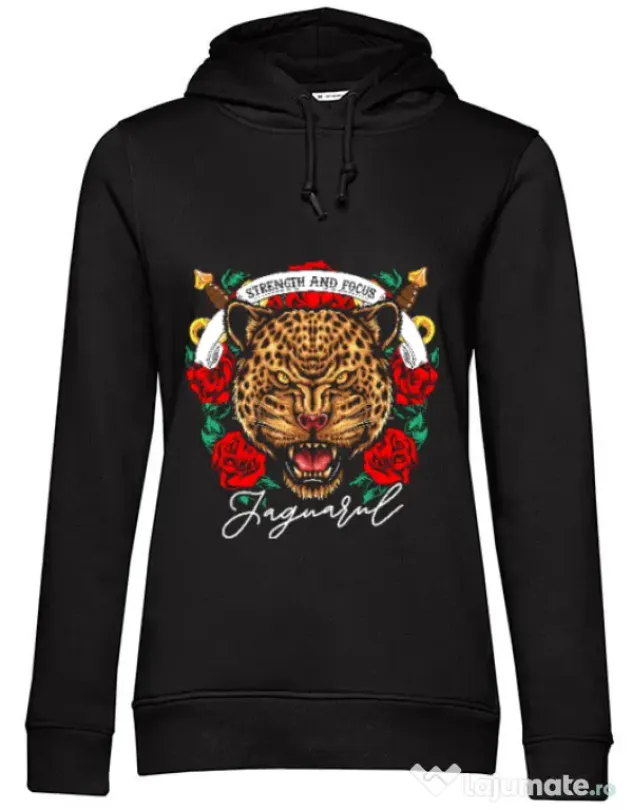 Hoodie dama cu gluga Strenght and focus Negru
