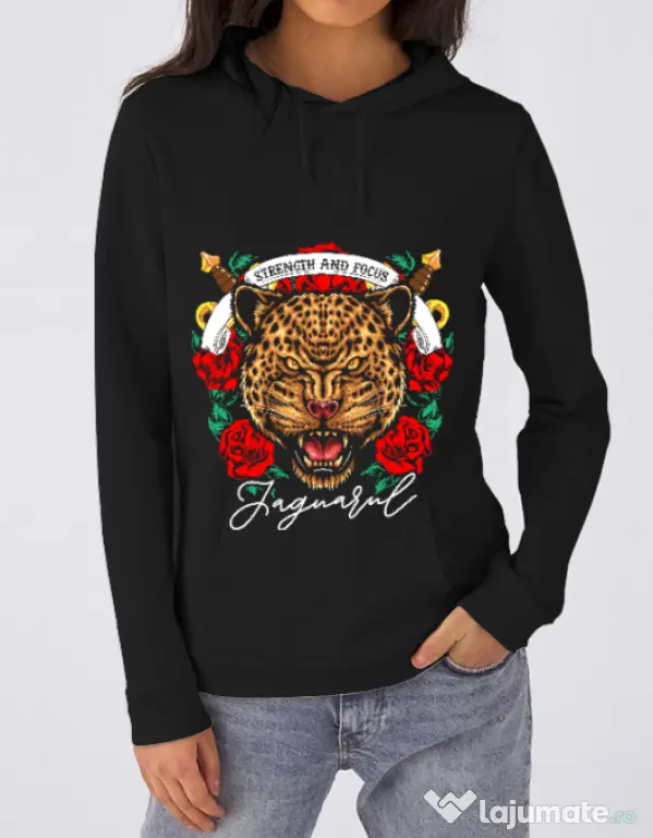 Hoodie dama cu gluga Strenght and focus Negru
