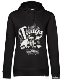 Hoodie dama cu gluga Thugs need hugs Negru
