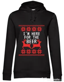 Hoodie dama cu gluga Here for the beer Negru