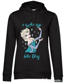 Hoodie dama cu gluga I woke up like Elsa Negru