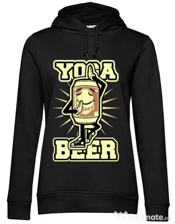 Hoodie dama cu gluga Yoga beer Negru