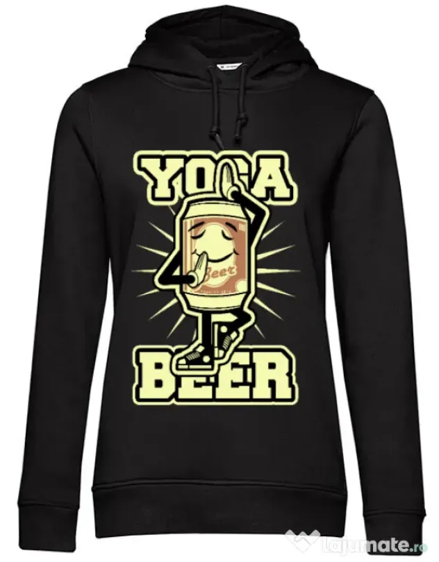Hoodie dama cu gluga Yoga beer Negru