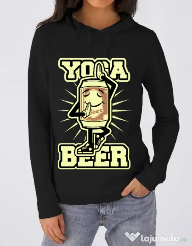 Hoodie dama cu gluga Yoga beer Negru