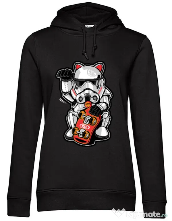 Hoodie dama cu gluga Maneki trooper Negru