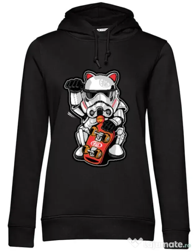 Hoodie dama cu gluga Maneki trooper Negru