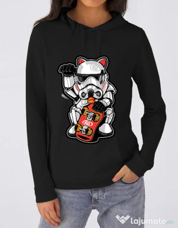 Hoodie dama cu gluga Maneki trooper Negru