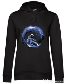 Hoodie dama cu gluga Surfing in space Negru