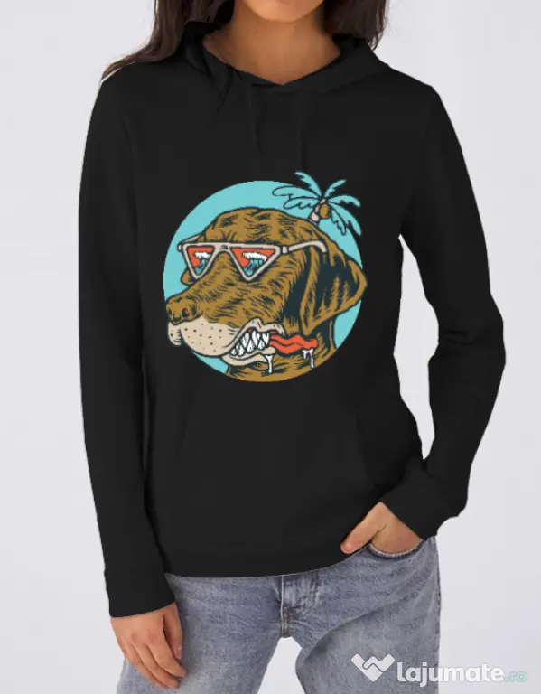Hoodie dama cu gluga Chill dog Negru