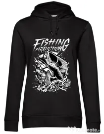 Hoodie dama cu gluga Fishing addiction Negru