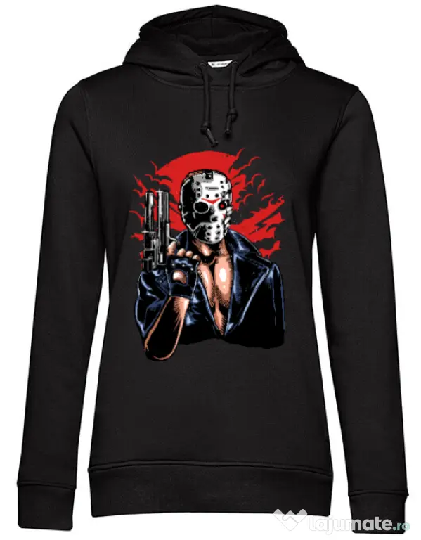 Hoodie dama cu gluga Jason will be back Negru