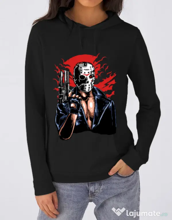 Hoodie dama cu gluga Jason will be back Negru