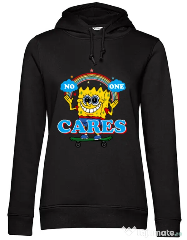 Hoodie dama cu gluga No one cares Negru