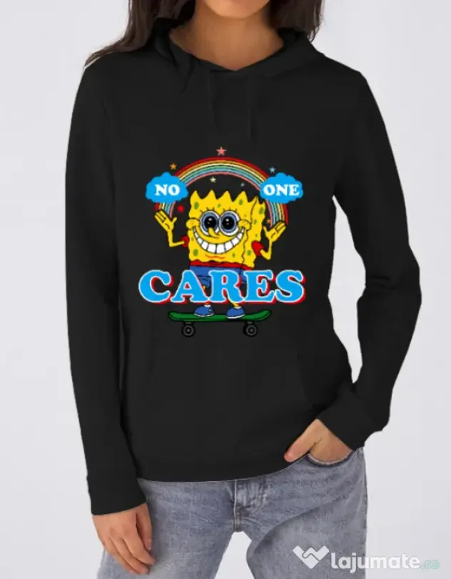 Hoodie dama cu gluga No one cares Negru