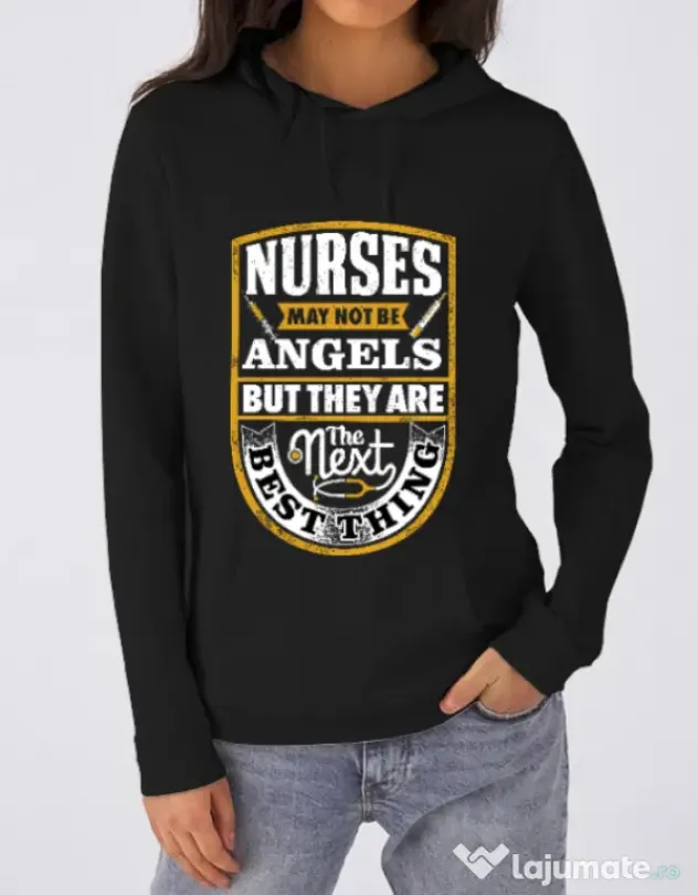 Hoodie dama cu gluga Angel nurses Negru